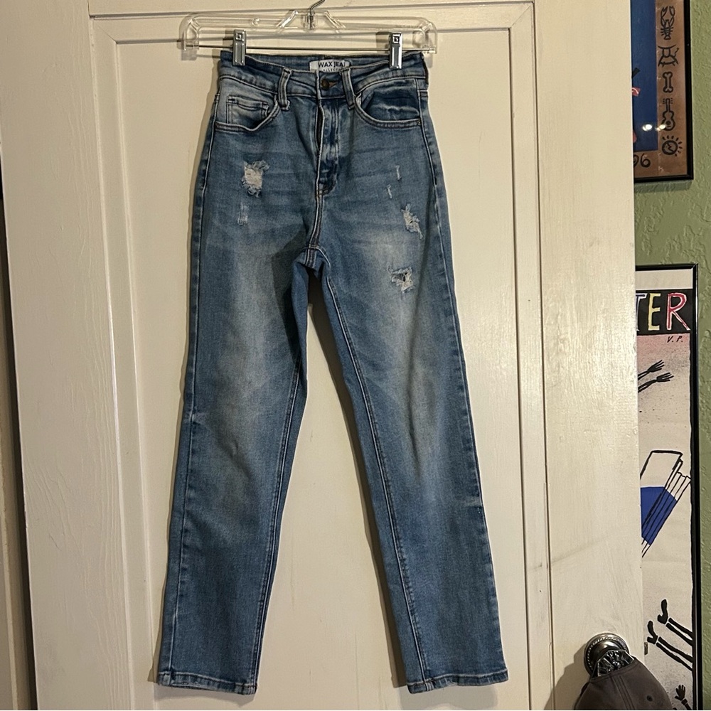 Wax Jeans Women's Size 25 High Rise Slim-Straight Distressed Ankle Jeans Denim